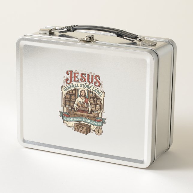 Jesus Gemischtwarenladen Label Jesus Gemischtwaren Metall Brotdose (Vorderseite)