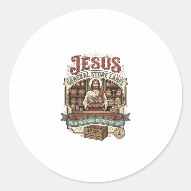 Jesus Gemischtwarenladen Label Jesus Gemischtwaren Runder Aufkleber (Vorderseite)