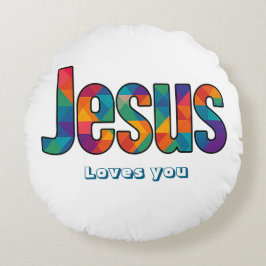 Jesus geometrisches Muster Rundes Kissen