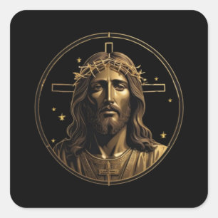 Jesus Gold 1 Quadratischer Aufkleber
