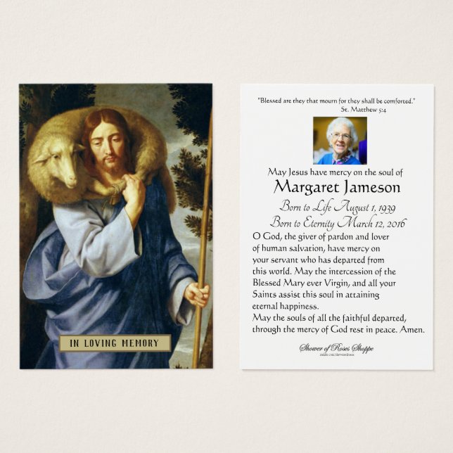 Jesus Good Shepherdi Religious Beileid Beerdigung (Vorne & Hinten)