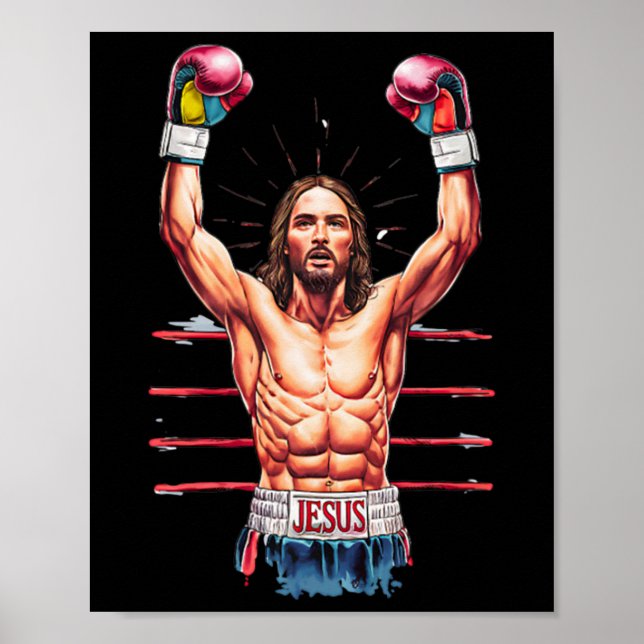 Jesus Gott Kickboxen oder Boxen Sieg Lustiges Meme Poster (Vorne)