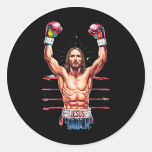 Jesus Gott Kickboxen oder Boxen Sieg Lustiges Meme Runder Aufkleber
