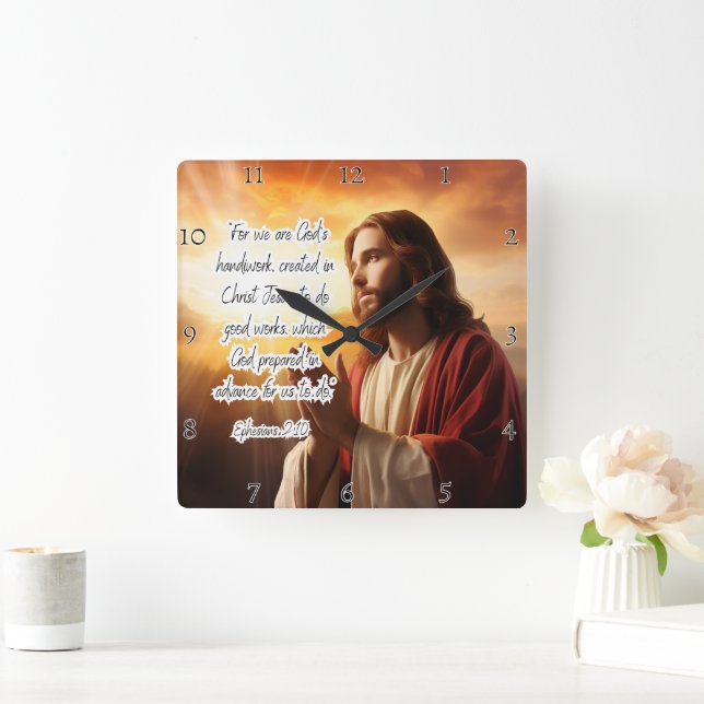 Jesus: Gottes Handiwork, gute Werke Quadratische Wanduhr (Zuhause)