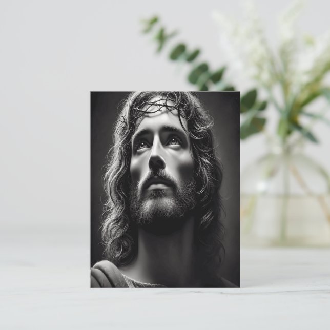 Jesus Göttlicher Hirte mit zender Blick Postkarte (Stehend Vorderseite)