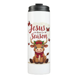 Jesus Grund für die Saison Kuh Weihnachten Christl Thermosbecher