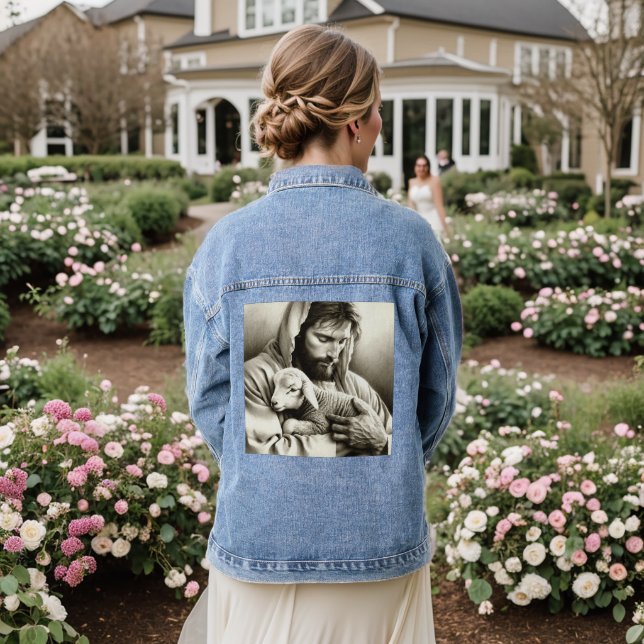 JESUS Guter Hirte Christlich Jeansjacke (Hochzeit Rückseite)