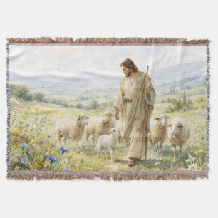 Jesus Guter Hirte Wildblumen Aquarell Decke