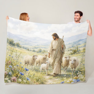 Jesus Guter Hirte Wildblumen Aquarell Fleecedecke