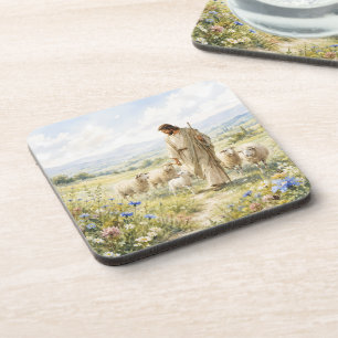 Jesus Guter Hirte Wildblumen Aquarell Getränkeuntersetzer