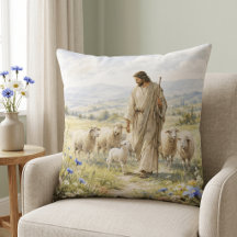 Jesus Guter Hirte Wildblumen Aquarell