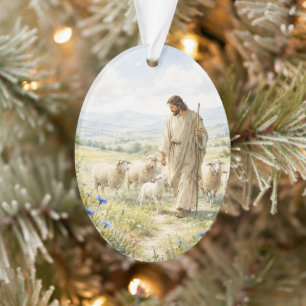 Jesus Guter Hirte Wildblumen Aquarell Ornament