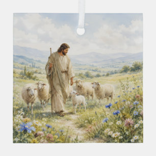 Jesus Guter Hirte Wildblumen Aquarell Ornament Aus Glas
