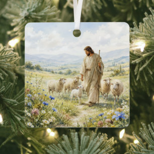 Jesus Guter Hirte Wildblumen Aquarell Ornament Aus Metall