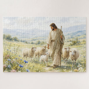 Jesus Guter Hirte Wildblumen Aquarell Puzzle