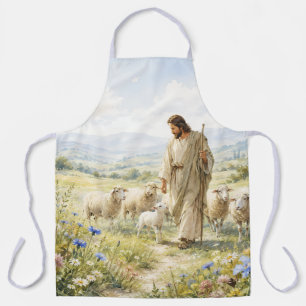 Jesus Guter Hirte Wildblumen Aquarell Schürze