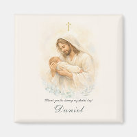 Jesus hält Baby-Taufe Terminankündigung Magnet