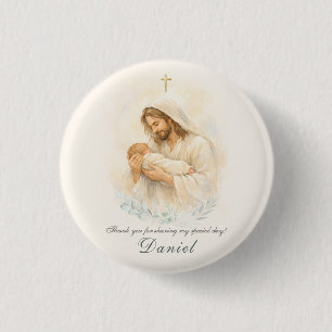 Jesus hält Baby-Taufe Terminankündigung Magnet Button