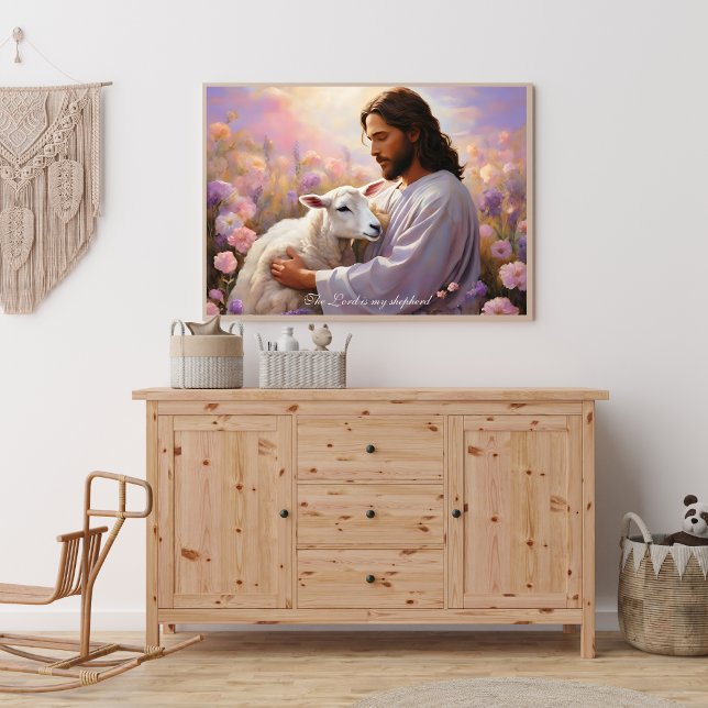 Jesus hält das verlorene Lamm Christlich Poster (Religious Poster Jesus Holding the Lamb The Lord is My Shepherd Art)