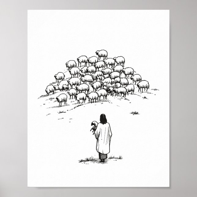 Jesus hält das verlorene Lamm mitten unter der Her Poster (Vorne)