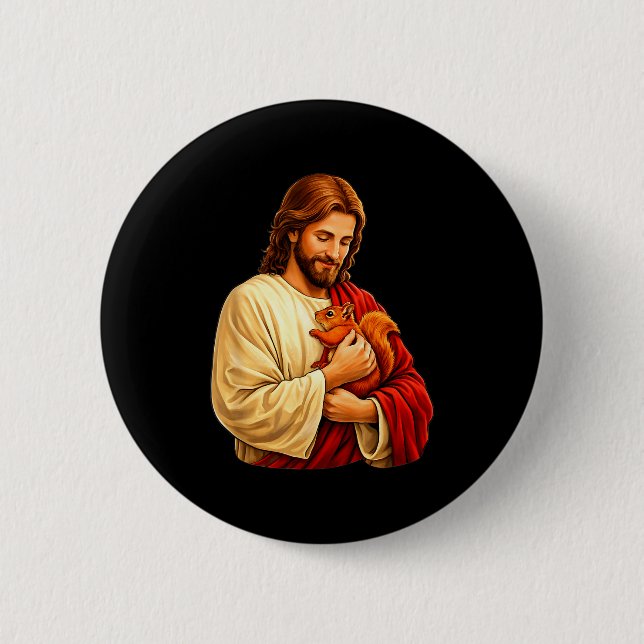 Jesus hält Eichhörnchen christlich  Button (Vorderseite)