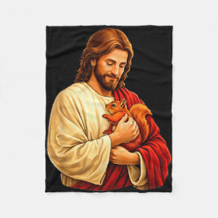 Jesus hält Eichhörnchen christlich Fleecedecke