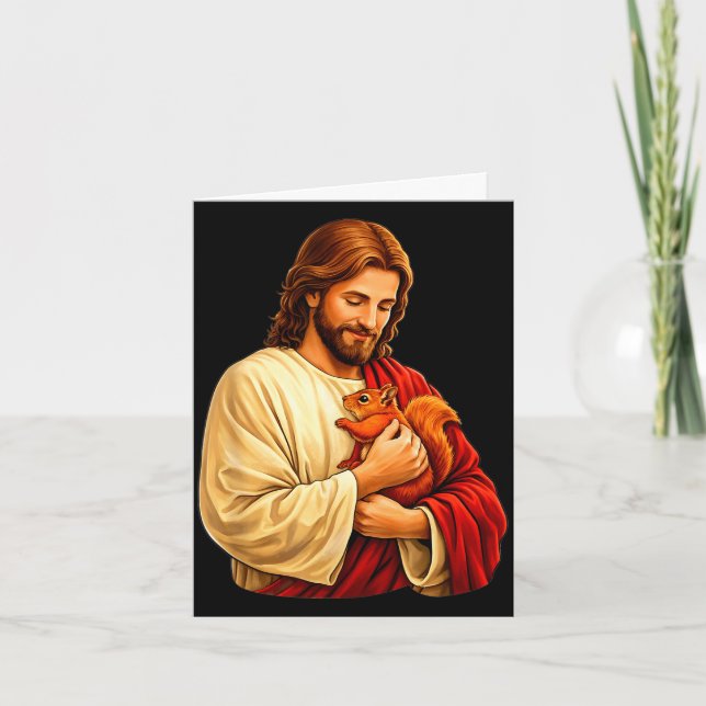 Jesus hält Eichhörnchen christlich  Karte (Vorderseite)