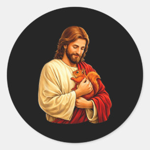 Jesus hält Eichhörnchen christlich Runder Aufkleber