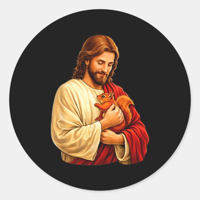 Jesus hält Eichhörnchen christlich  Runder Aufkleber (Vorderseite)