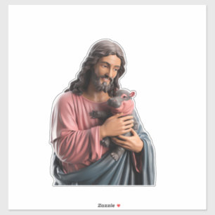 Jesus hält ein Baby Hippo Malerei spielerische Dre Aufkleber