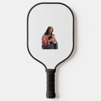 Jesus hält ein Baby Hippo Malerei spielerische Dre Pickleball Schläger