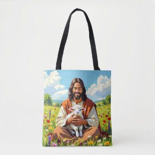 Jesus hält ein Lamm Religiöser Christ