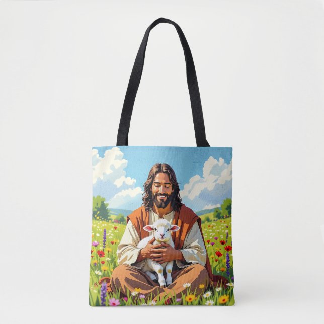 Jesus hält ein Lamm | Religiöser Christ (Vorderseite)