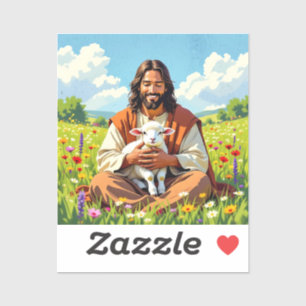 Jesus hält ein Lamm Religiöser Christ Aufkleber