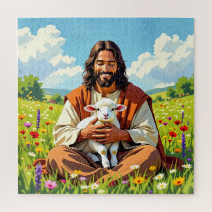 Jesus hält ein Lamm   Religiöser Christ Puzzle