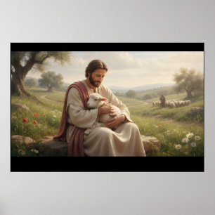 Jesus hält ein Lamm Wandkunst Der gute Hirte Poster
