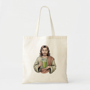 Jesus hält ein Matcha Green Drink Christlich Tragetasche