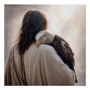Jesus hält einen kranken Weißkopfseeadler Poster
