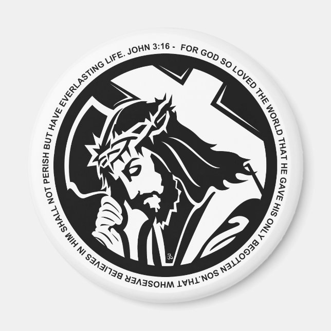 Jesus hält Kreuz mit Johannes 3:16 Zitat Magnet (Vorne)
