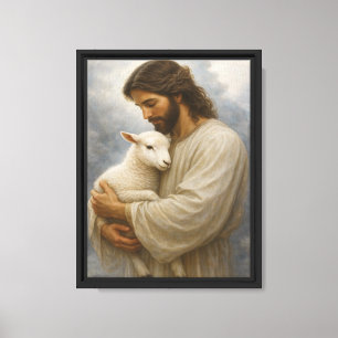 Jesus hält Lamm Friedliche Kunst Leinwanddruck