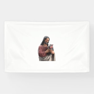 Jesus hält Moo Deng das Zwergflusspferd Klassische Banner