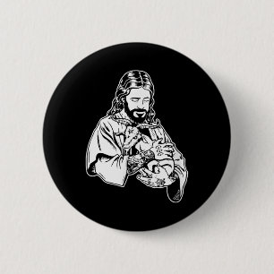 Jesus hält Ziege Baphomet Okkult Satanischer Tatto Button