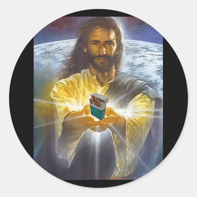 Jesus hält Zigaretten, der Sonnengott Runder Aufkleber (Vorderseite)