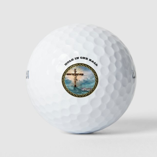 Jesus hängt von einem christlichen Kreuzungskreuz. Golfball (Vorderseite)