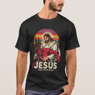 Jesus Has Your Back Jiu Jitsu Retro Christian Men  T-Shirt