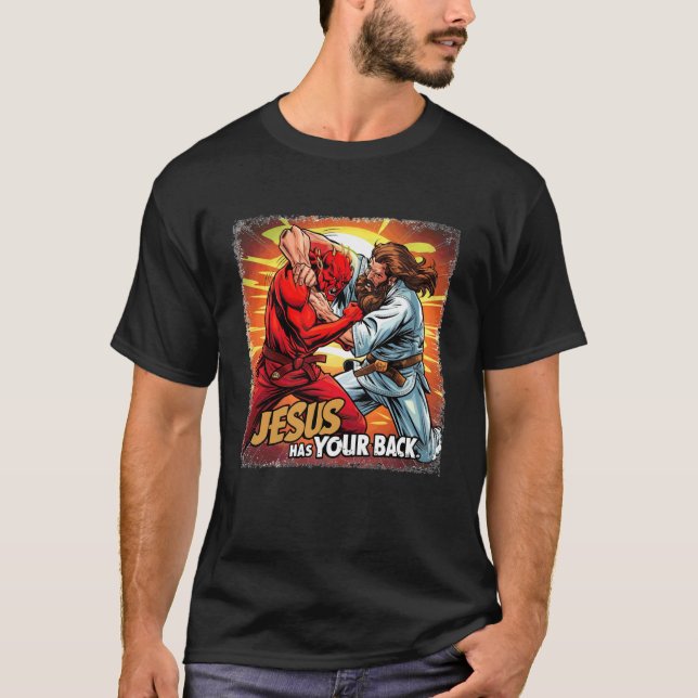Jesus Has Your Back Jiu Jitsu Retro Christian Men  T-Shirt (Vorderseite)