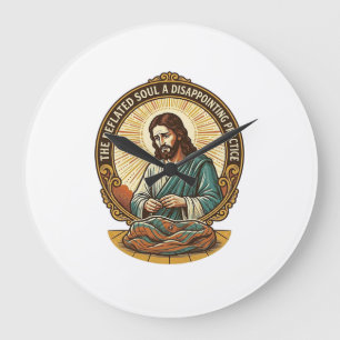 Jesus hat den flachen Yoga-Ball komplett entleert  Große Wanduhr