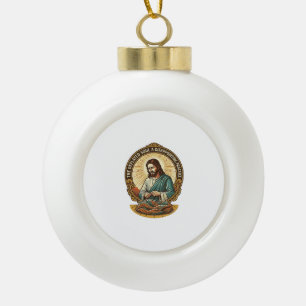 Jesus hat den flachen Yoga-Ball komplett entleert Keramik Kugel-Ornament