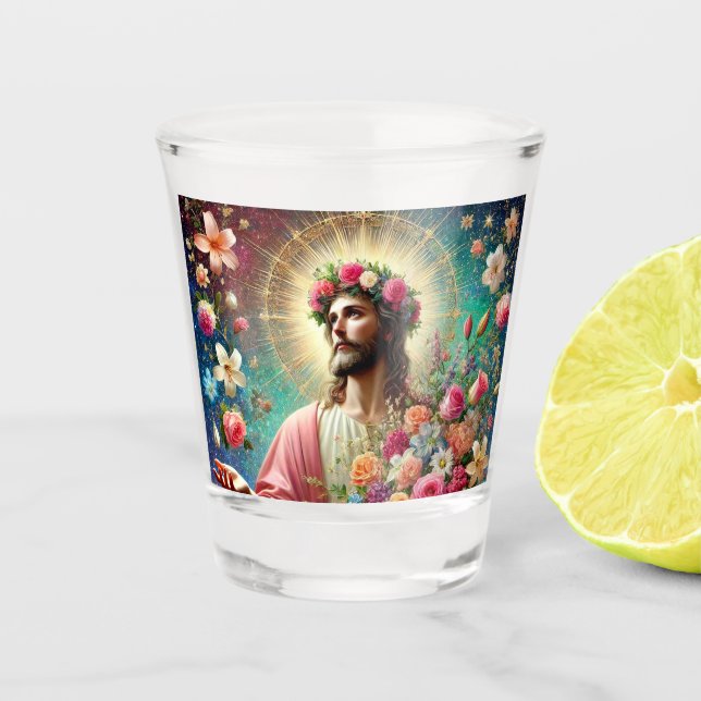 Jesus hat eine Brille geschossen! Schnapsglas (Vorderseite)