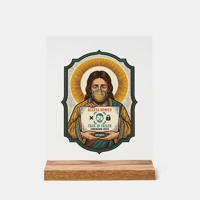Jesus hat Gesichtsentriegelung mit Maske bei Tech- Acrylschild (Vorderseite)